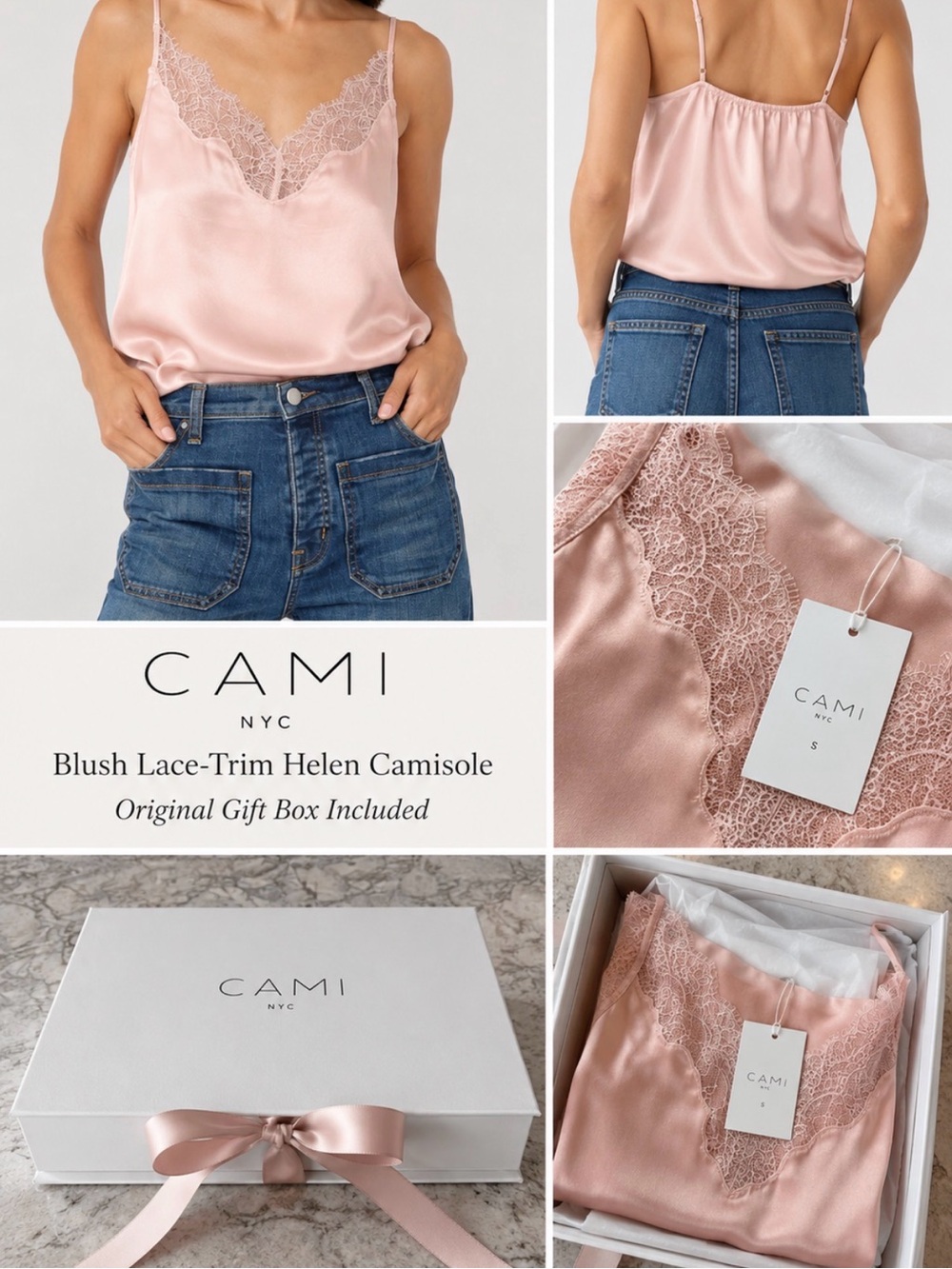 Cami NYC Blush Lace-Trim Helen Camisole, NWT, Original Gift Box, Size S